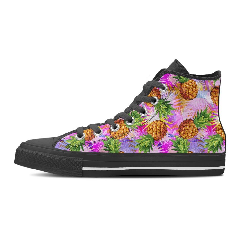 Purple Neon Pineapple Hawaiian Print Women's High Top Shoes-grizzshop