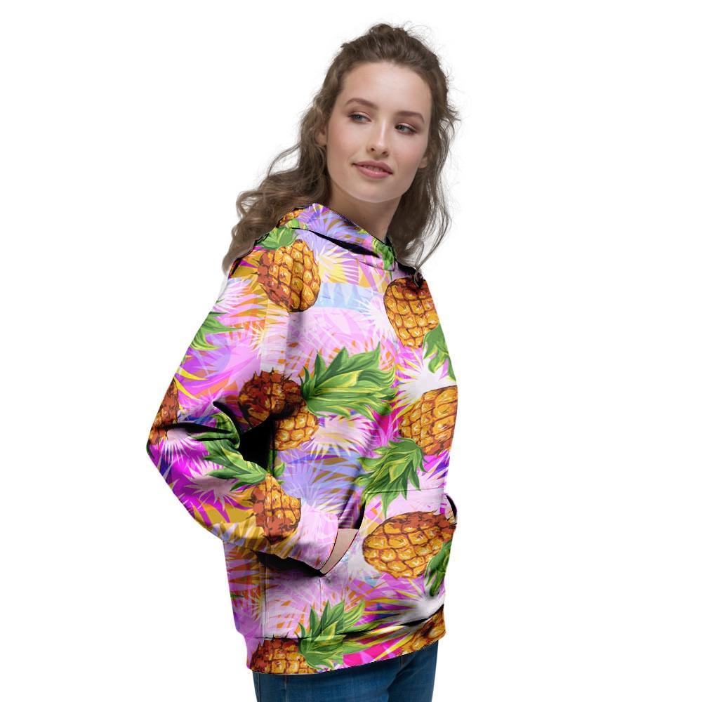 Purple Neon Pineapple Hawaiian Print Women's Hoodie-grizzshop