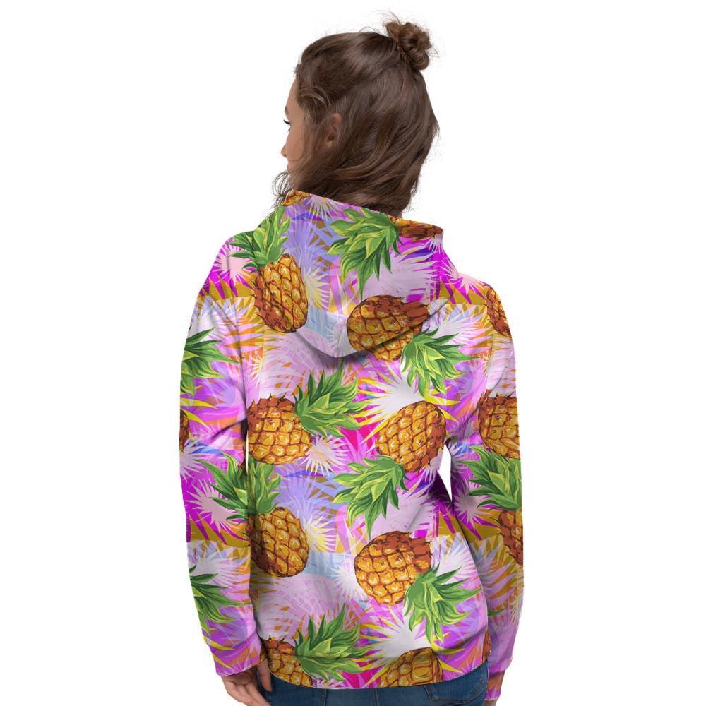 Purple Neon Pineapple Hawaiian Print Women's Hoodie-grizzshop