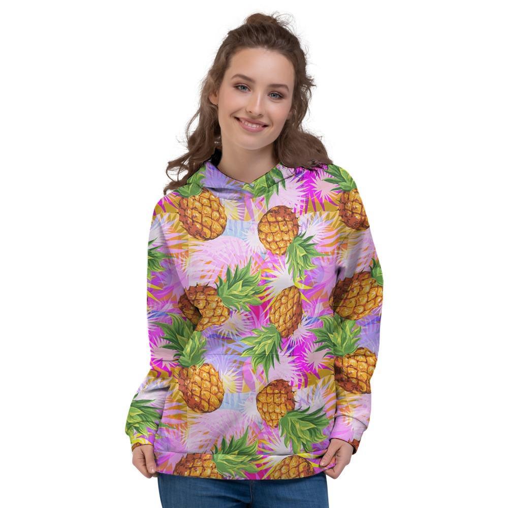 Purple Neon Pineapple Hawaiian Print Women's Hoodie-grizzshop