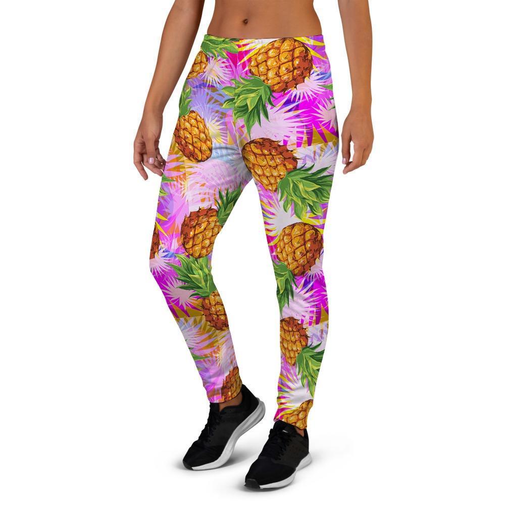 Purple Neon Pineapple Hawaiian Print Women's Joggers-grizzshop