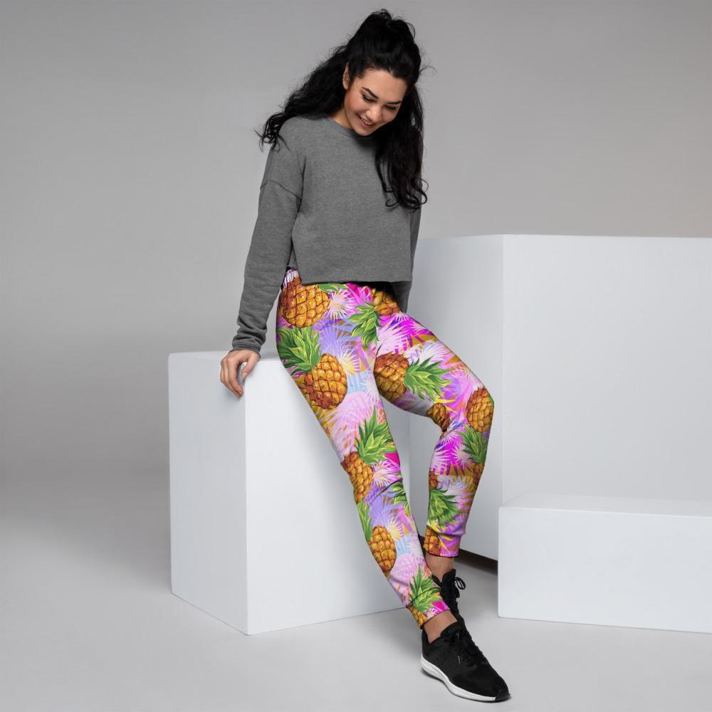 Purple Neon Pineapple Hawaiian Print Women's Joggers-grizzshop