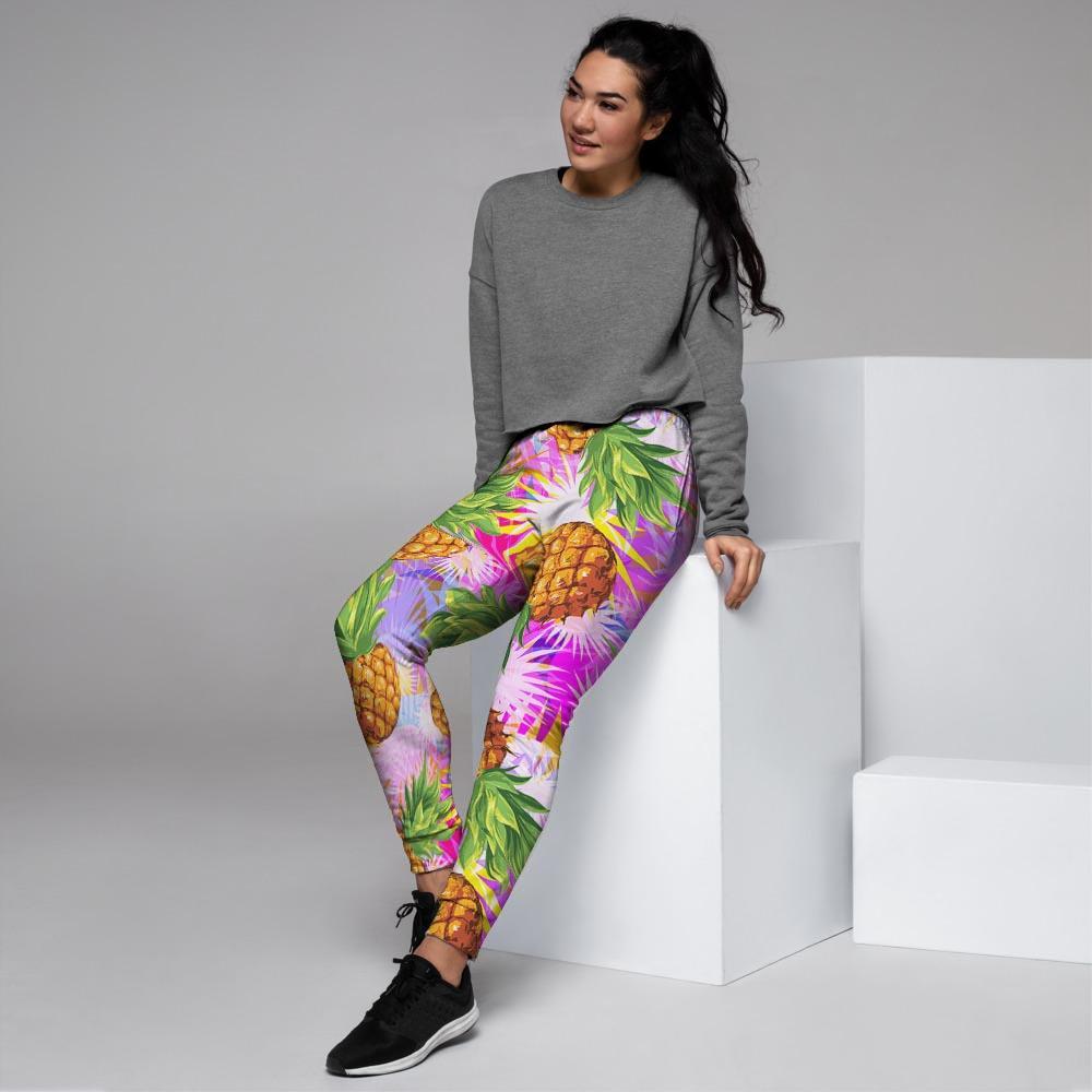 Purple Neon Pineapple Hawaiian Print Women's Joggers-grizzshop