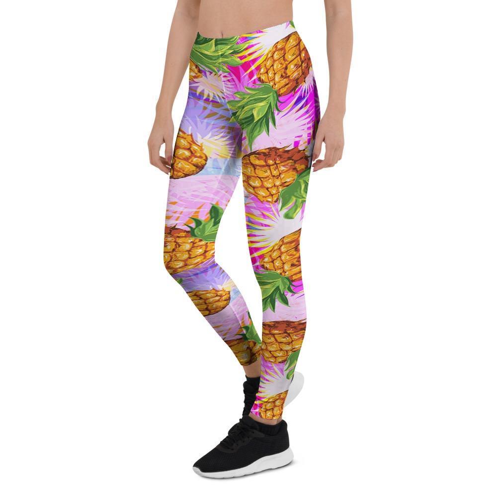 Purple Neon Pineapple Hawaiian Print Women's Leggings-grizzshop