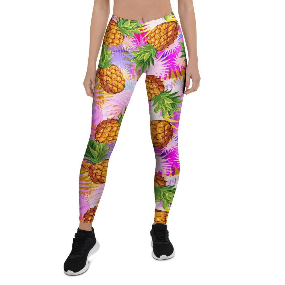 Purple Neon Pineapple Hawaiian Print Women's Leggings-grizzshop