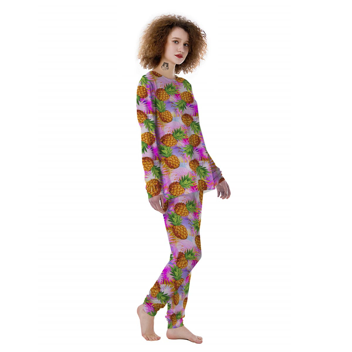 Purple Neon Pineapple Hawaiian Print Women's Pajamas-grizzshop