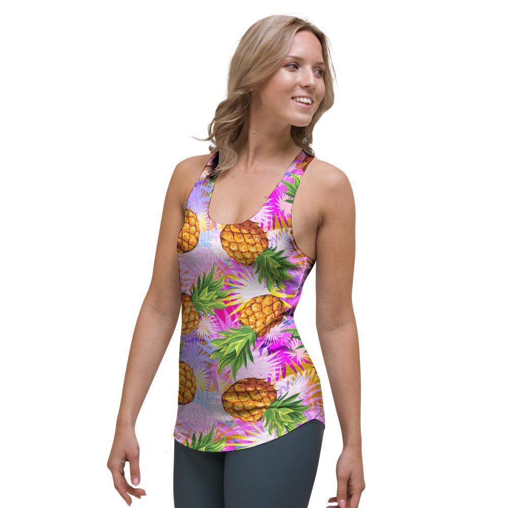 Purple Neon Pineapple Hawaiian Print Women's Racerback Tank Top-grizzshop
