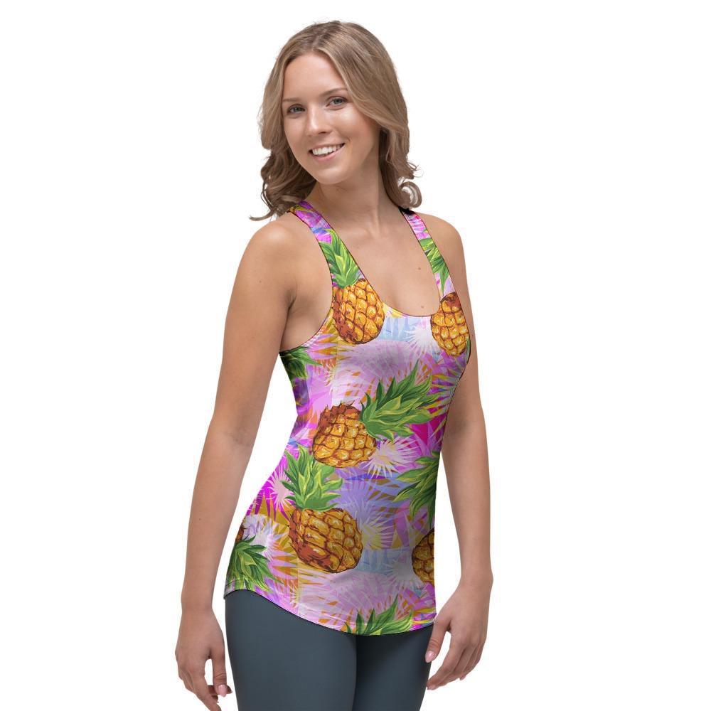 Purple Neon Pineapple Hawaiian Print Women's Racerback Tank Top-grizzshop