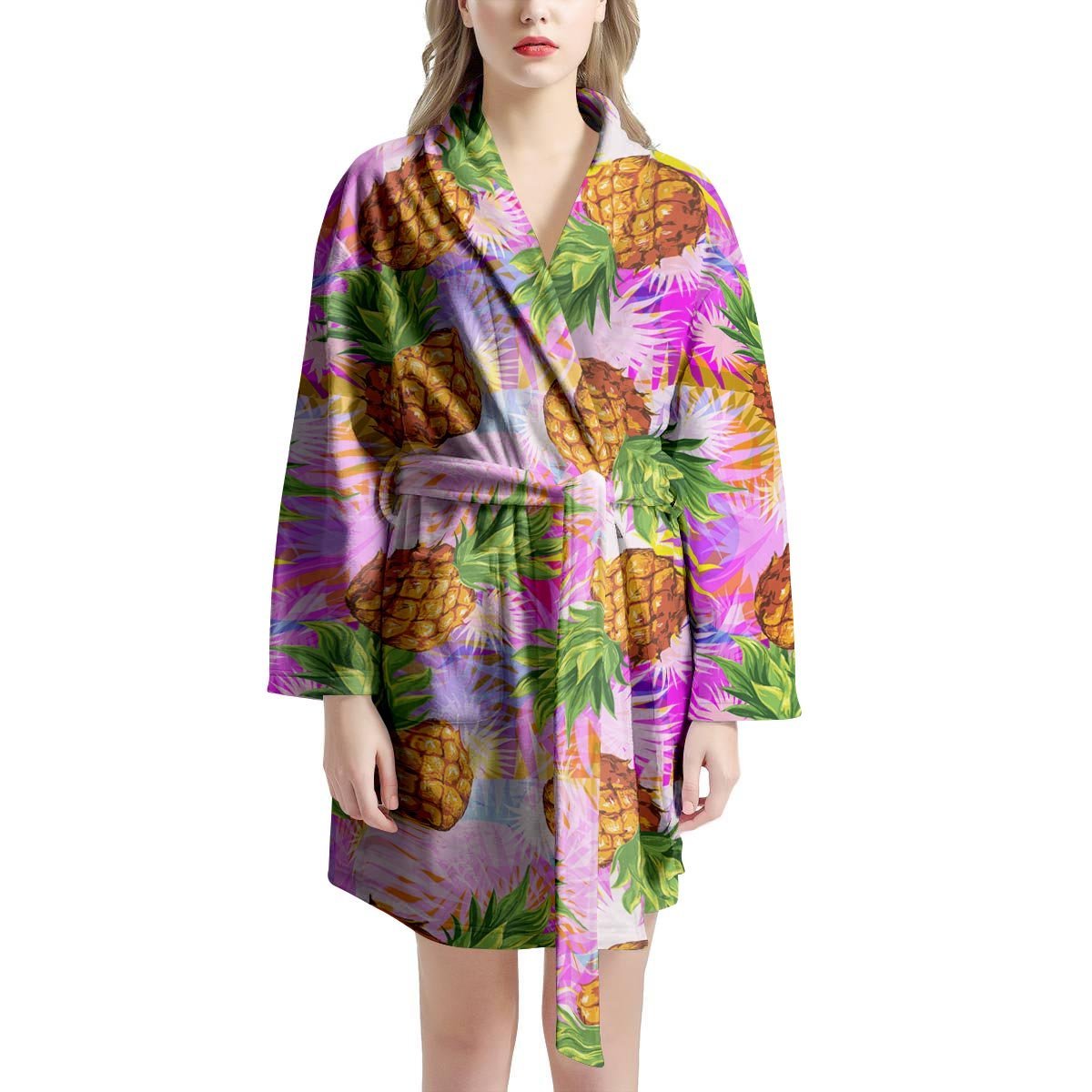 Purple Neon Pineapple Hawaiian Print Women's Robe-grizzshop