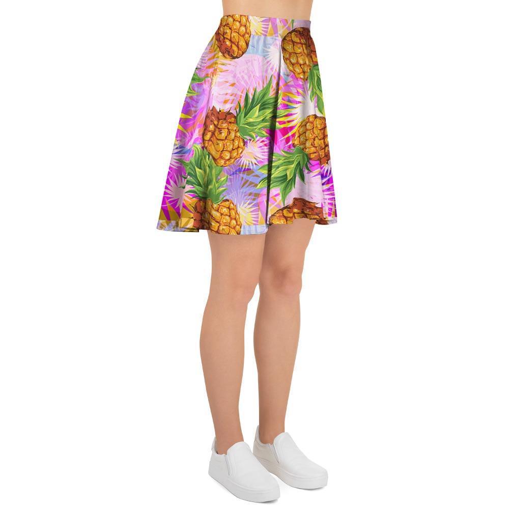 Purple Neon Pineapple Hawaiian Print Women's Skirt-grizzshop