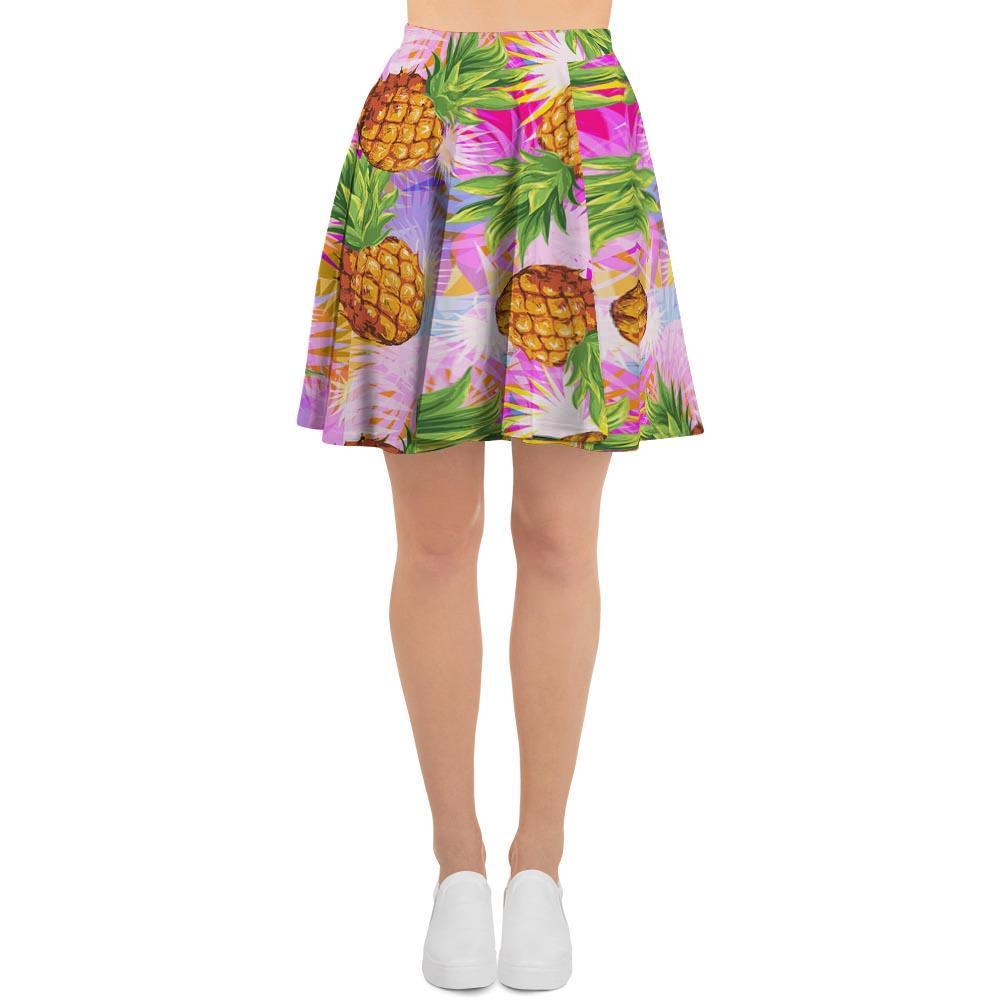 Purple Neon Pineapple Hawaiian Print Women's Skirt-grizzshop