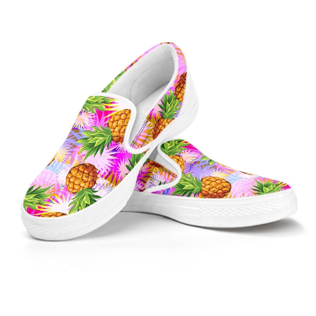 Purple Neon Pineapple Hawaiian Print Women's Slip On Sneakers-grizzshop
