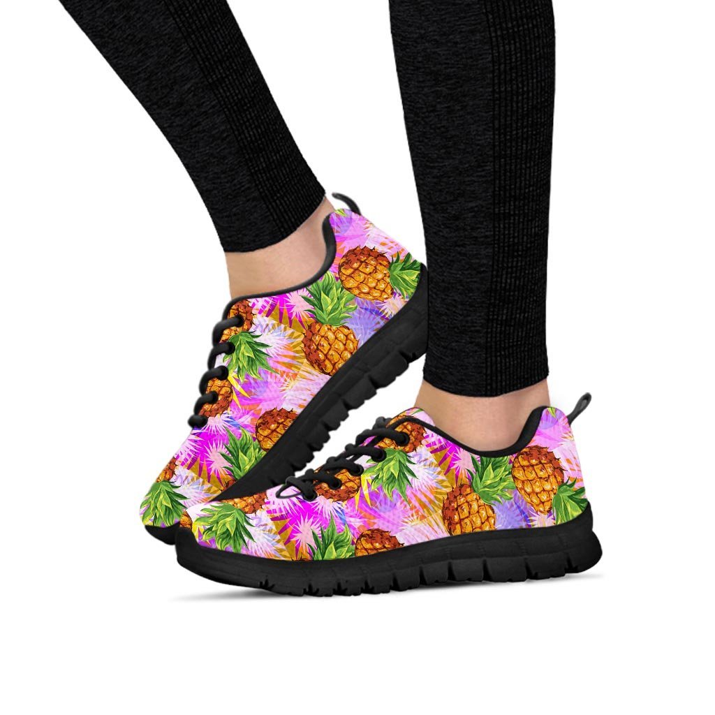 Purple Neon Pineapple Hawaiian Print Women's Sneakers-grizzshop