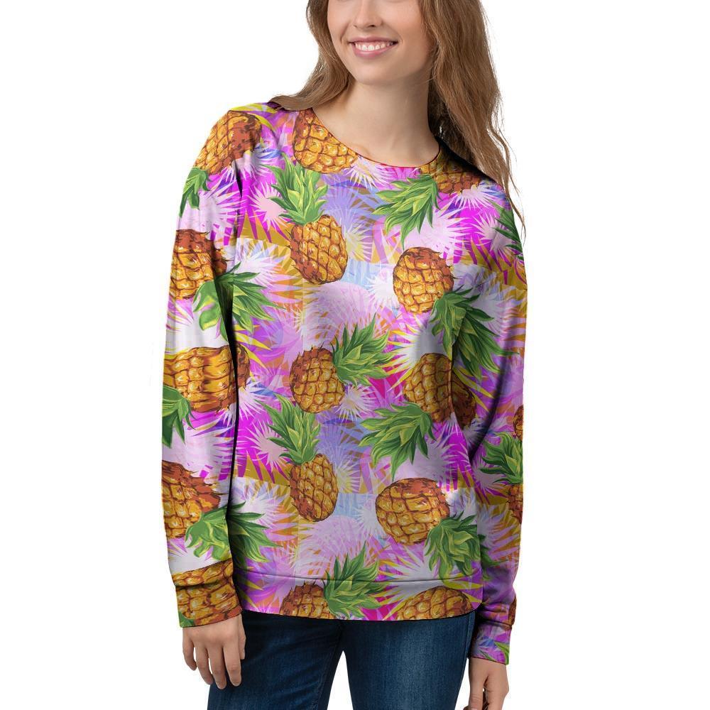 Purple Neon Pineapple Hawaiian Print Women's Sweatshirt-grizzshop