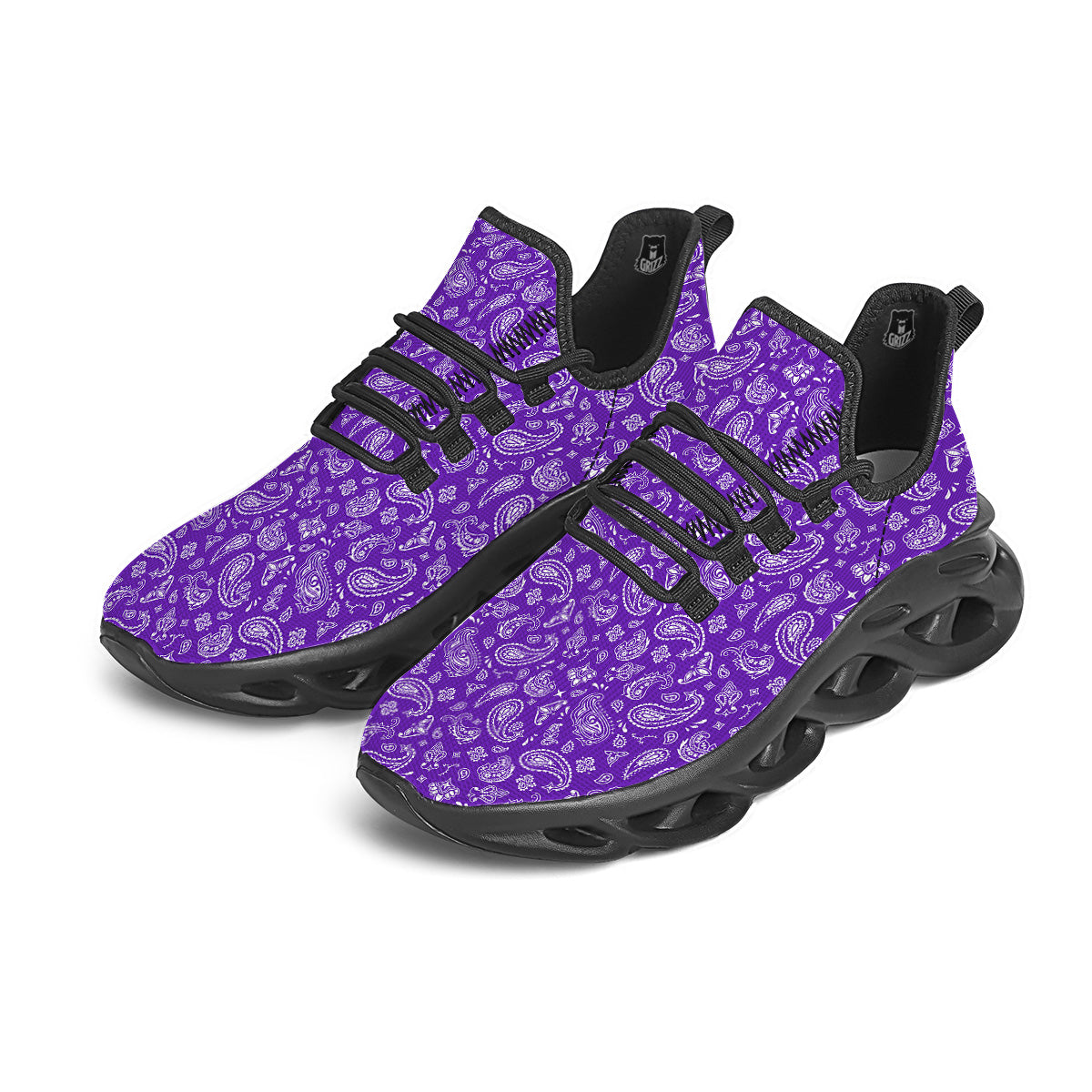 Purple Paisley Bandana Print Black Running Shoes-grizzshop