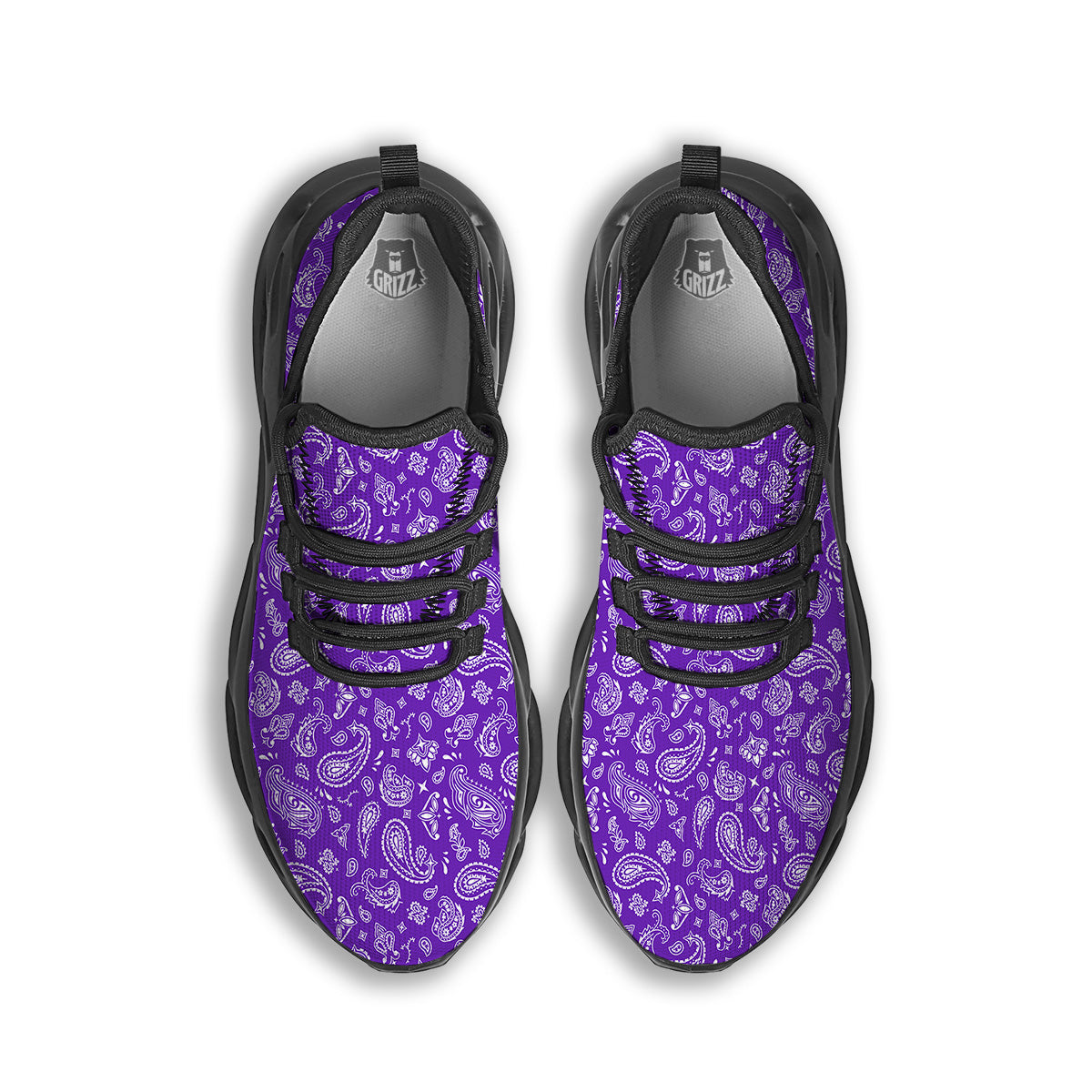 Purple Paisley Bandana Print Black Running Shoes-grizzshop