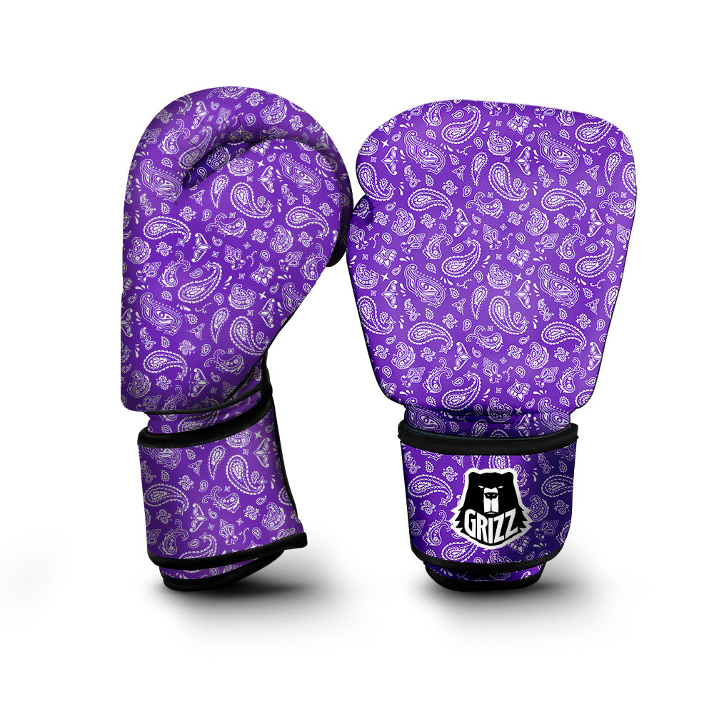 Purple Paisley Bandana Print Boxing Gloves-grizzshop