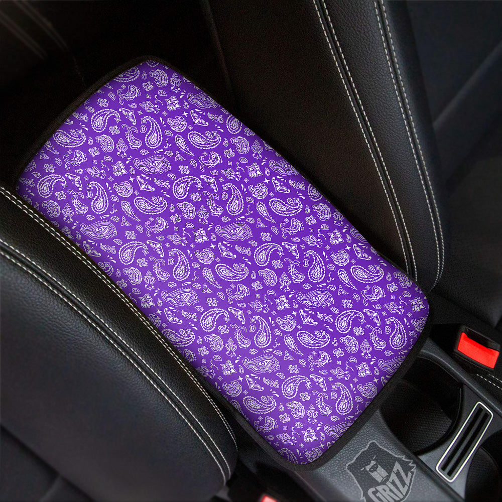 Purple Paisley Bandana Print Car Center Console Cover-grizzshop