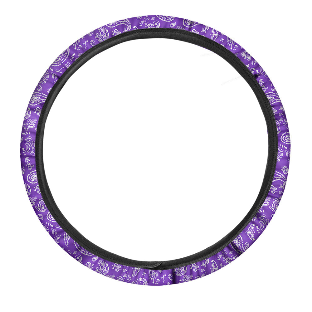 Purple Paisley Bandana Print Car Steering Wheel Cover-grizzshop