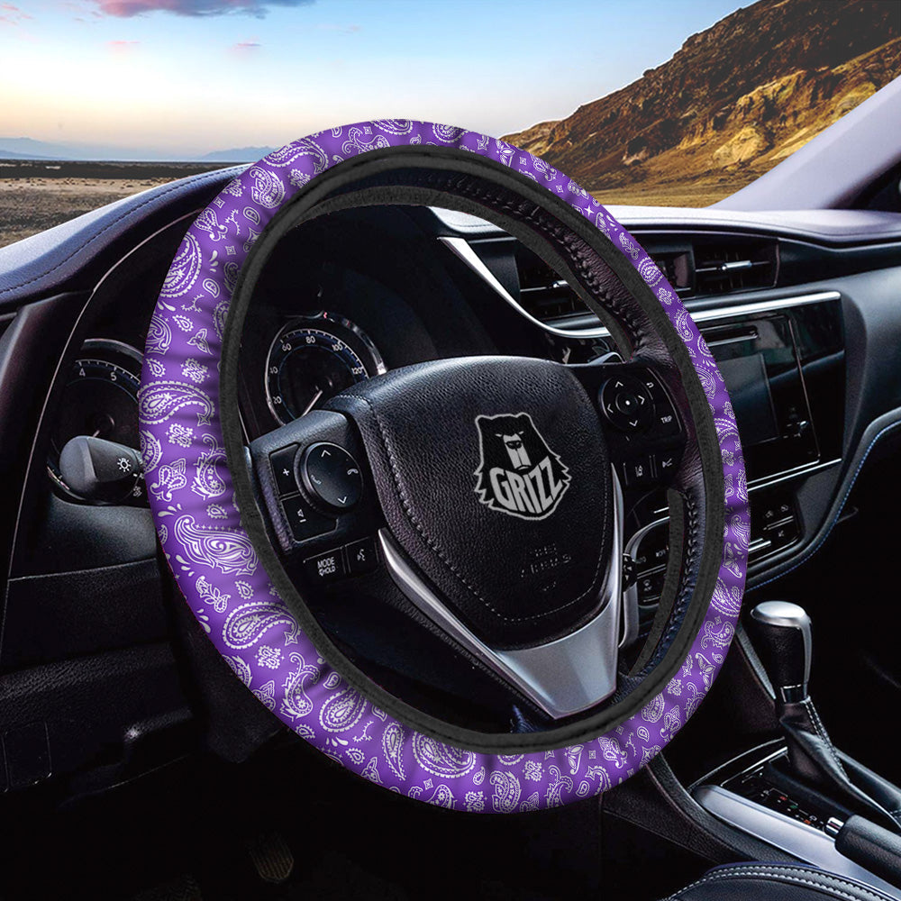 Purple Paisley Bandana Print Car Steering Wheel Cover-grizzshop