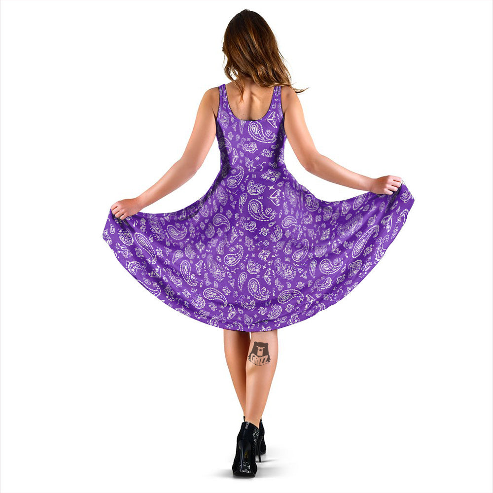 Purple Paisley Bandana Print Dress-grizzshop