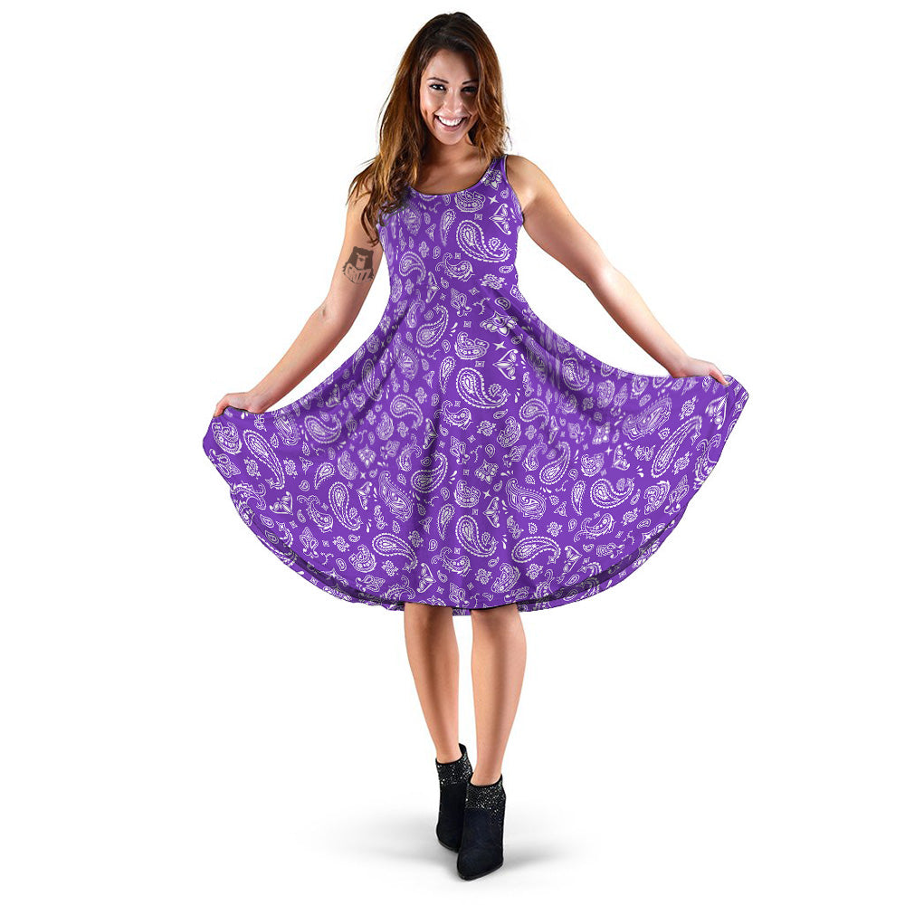 Purple Paisley Bandana Print Dress-grizzshop