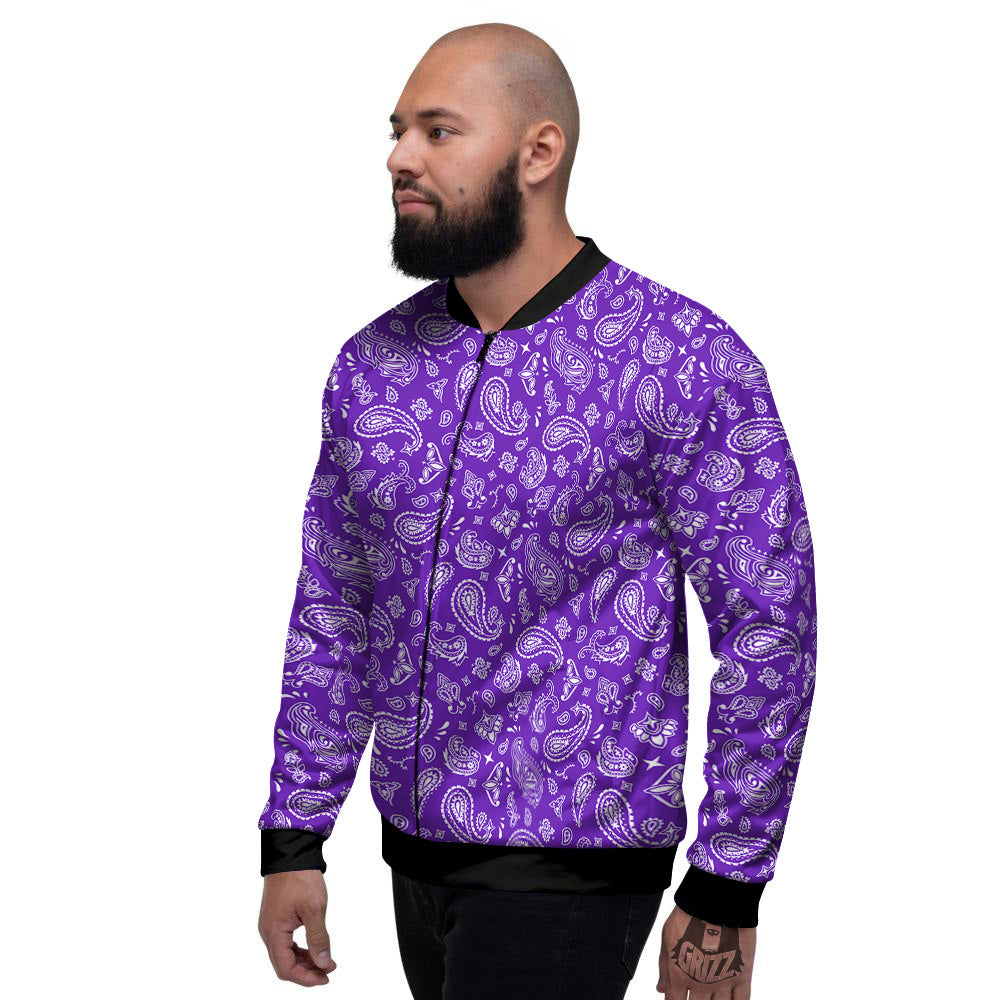 Purple Paisley Bandana Print Men's Bomber Jacket-grizzshop