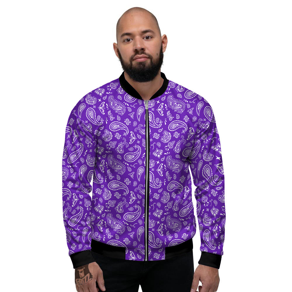 Purple Paisley Bandana Print Men's Bomber Jacket-grizzshop