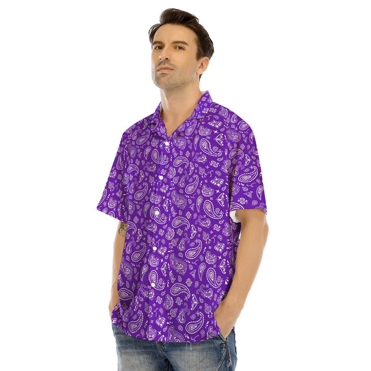 Purple Paisley Bandana Print Men’s Hawaiian Shirt-grizzshop