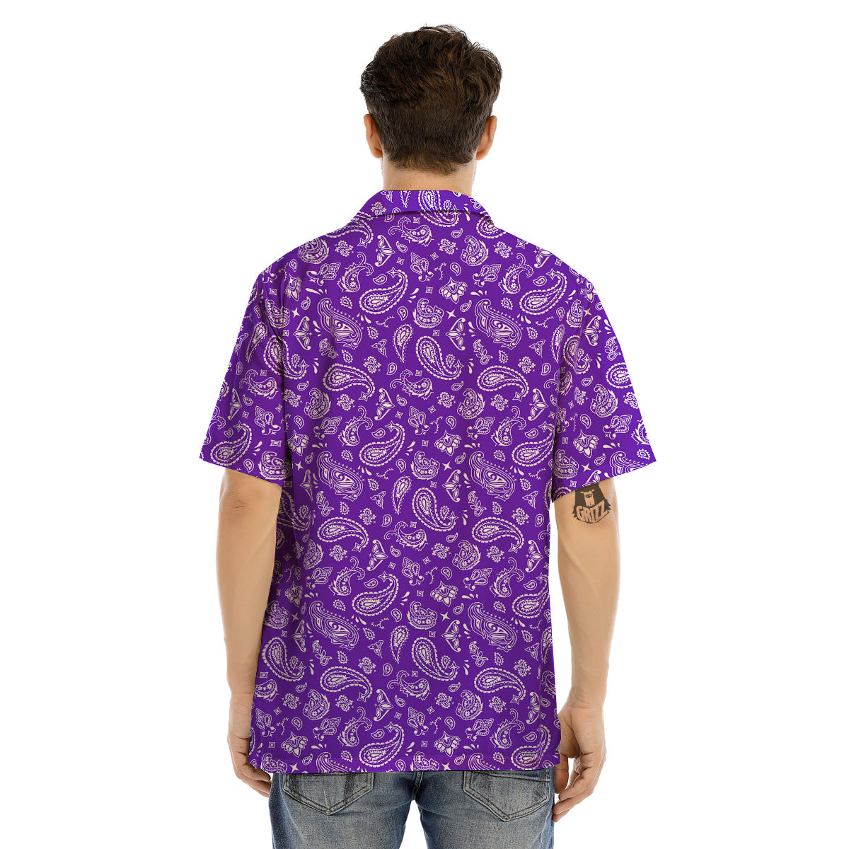 Purple Paisley Bandana Print Men’s Hawaiian Shirt-grizzshop