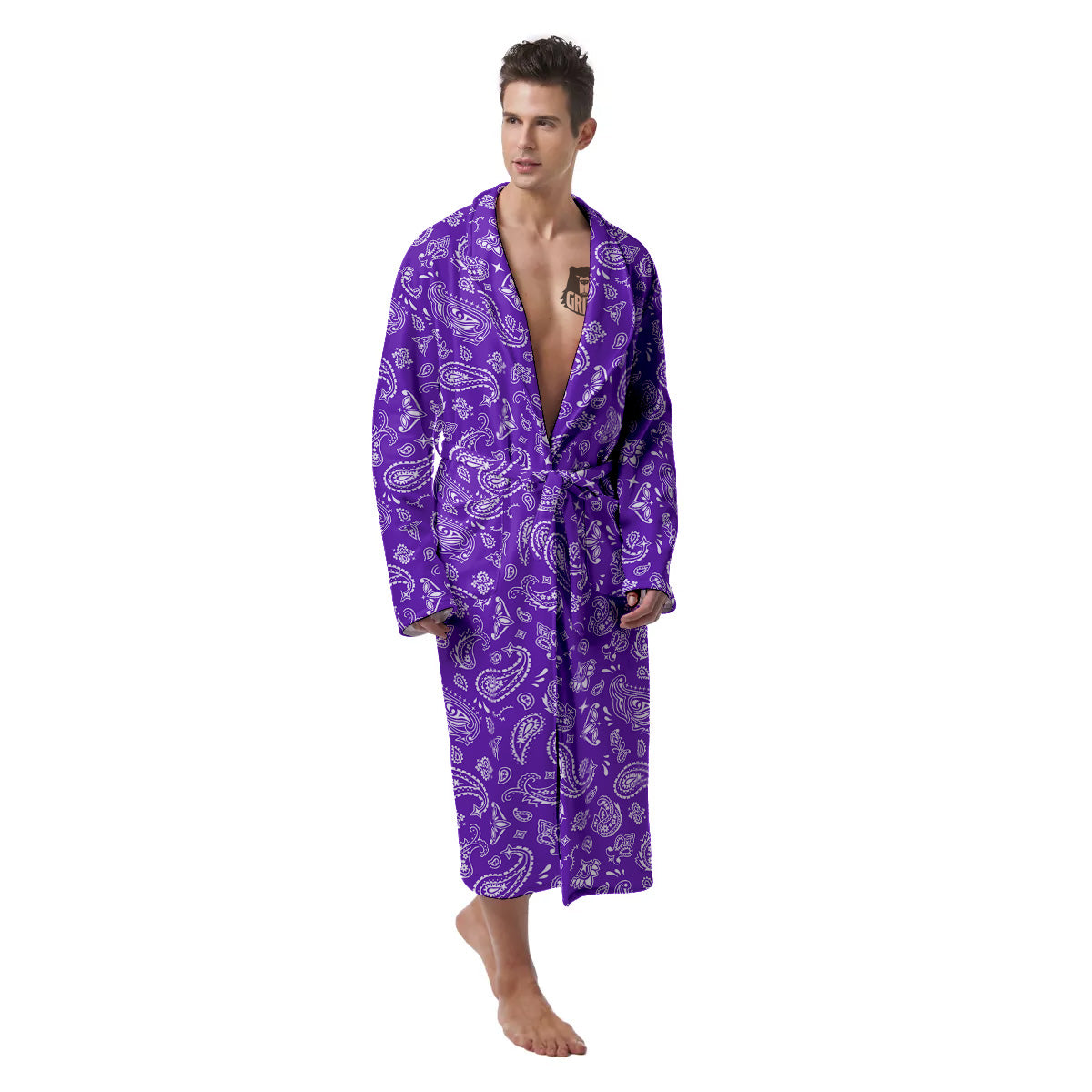 Purple Paisley Bandana Print Men's Robe-grizzshop