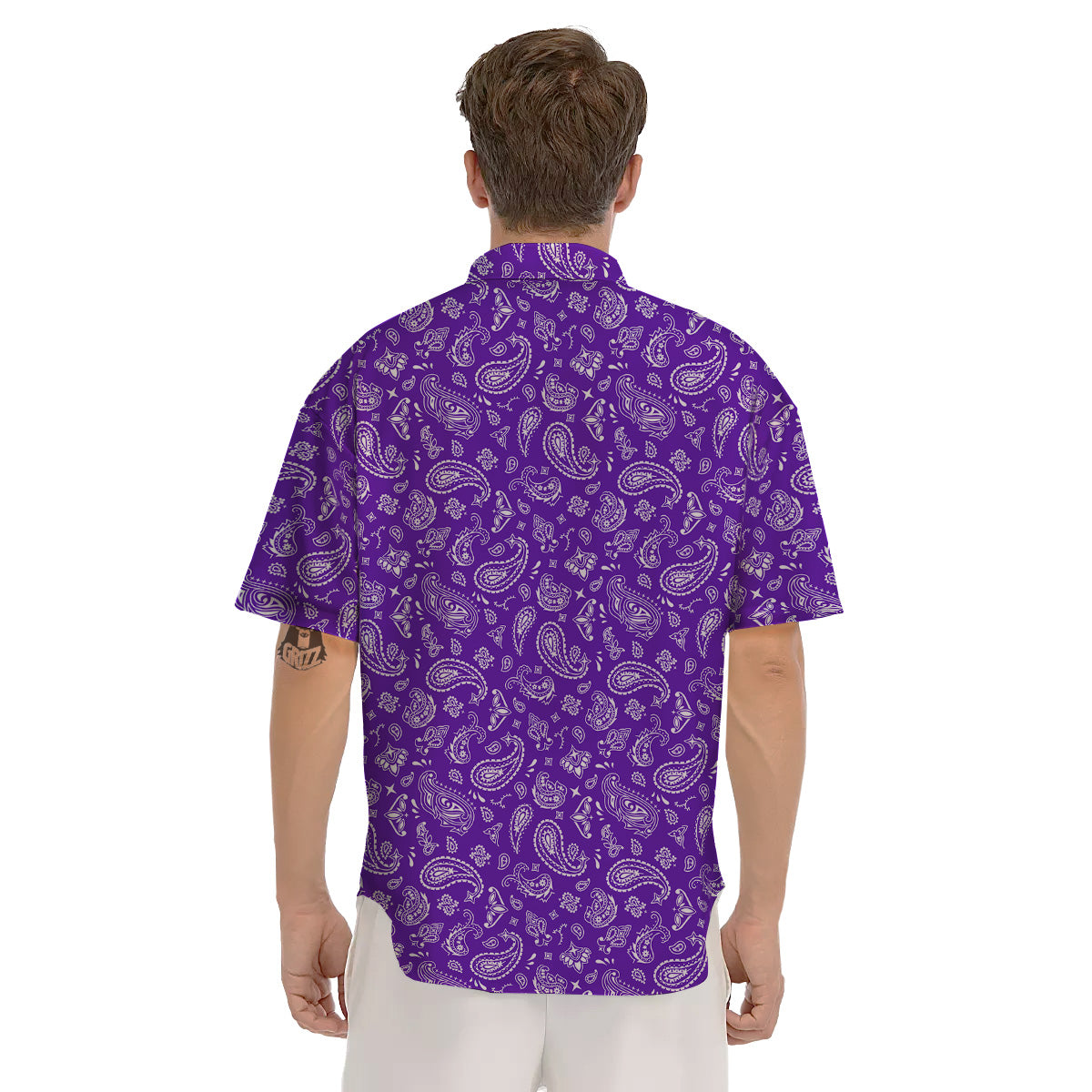 Purple Paisley Bandana Print Men's Short Sleeve Shirts-grizzshop