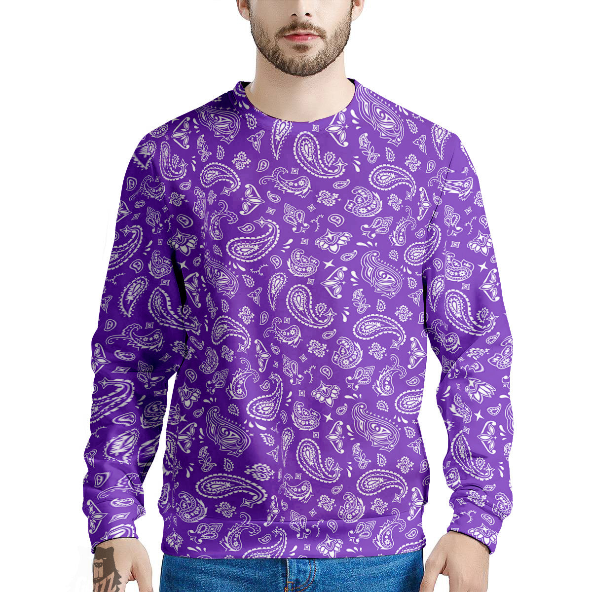 Purple Paisley Bandana Print Men's Sweatshirt-grizzshop