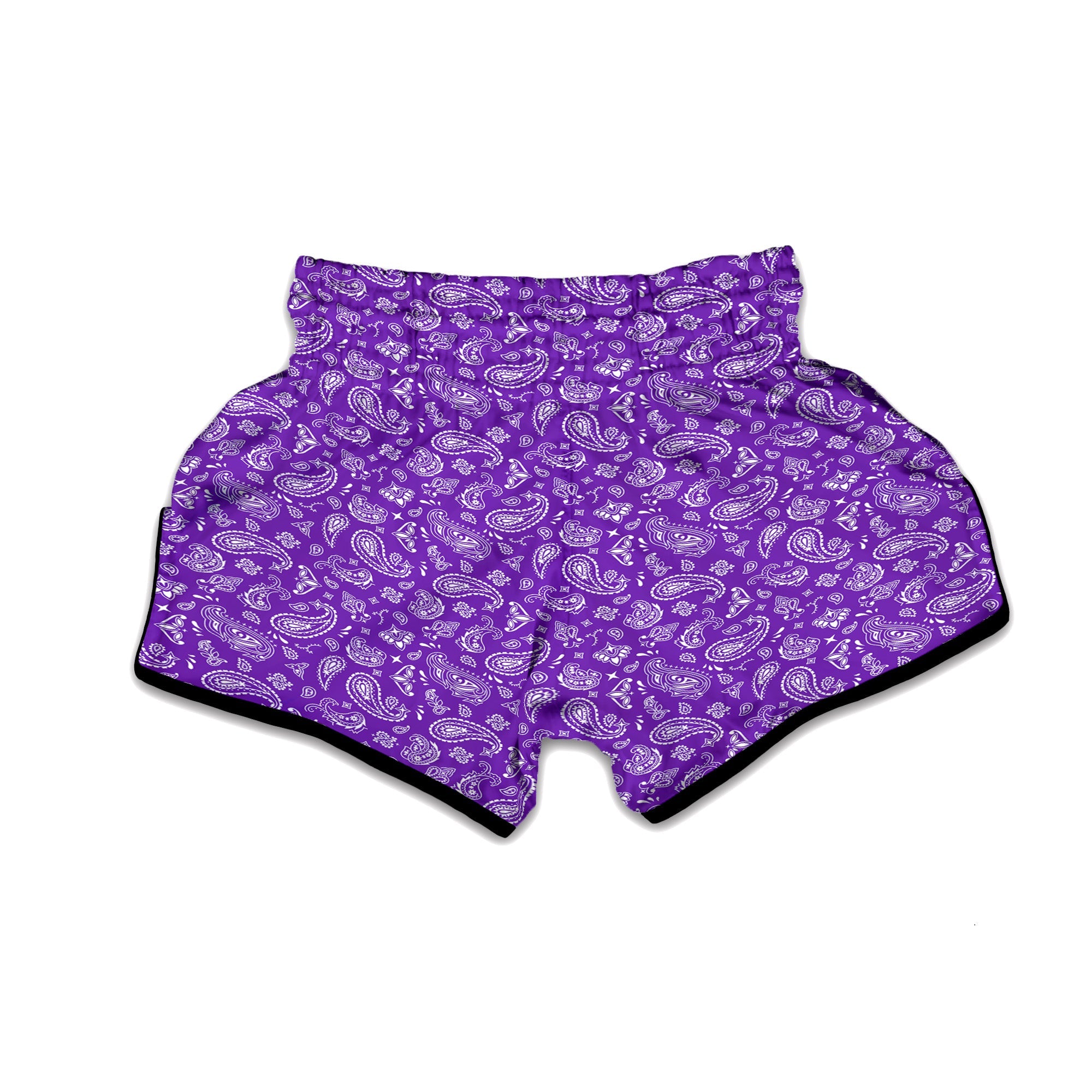 Purple Paisley Bandana Print Muay Thai Boxing Shorts-grizzshop