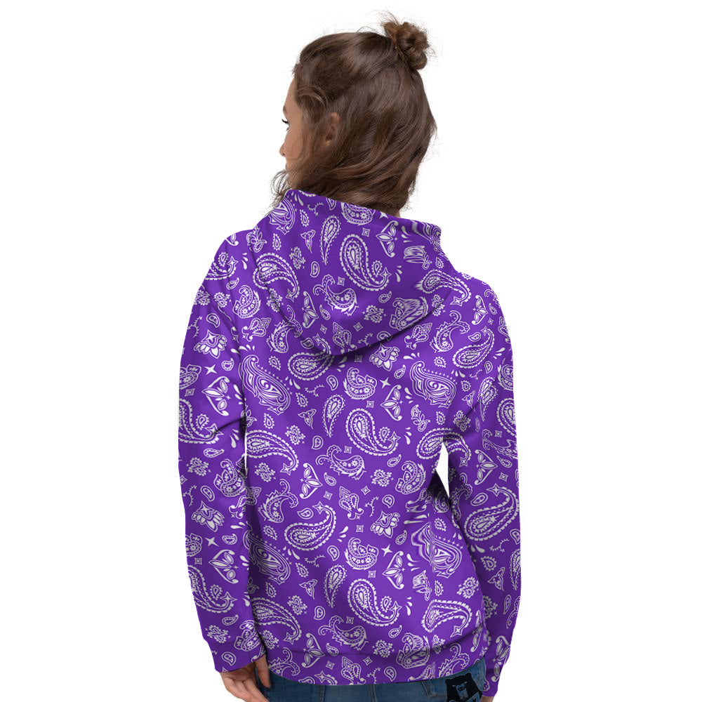 Purple Paisley Bandana Print Women's Hoodie-grizzshop