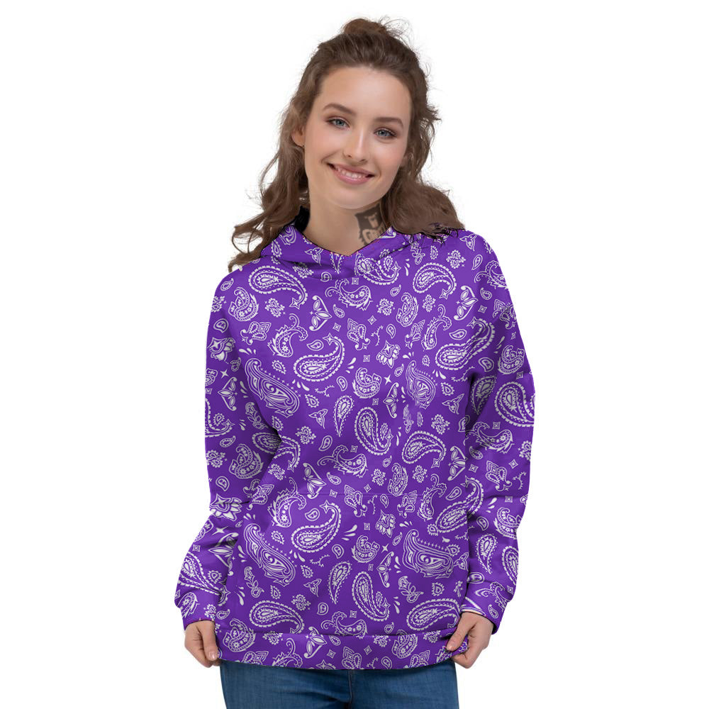 Purple Paisley Bandana Print Women's Hoodie-grizzshop