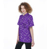 Purple Paisley Bandana Print Women's Short Sleeve Shirts-grizzshop