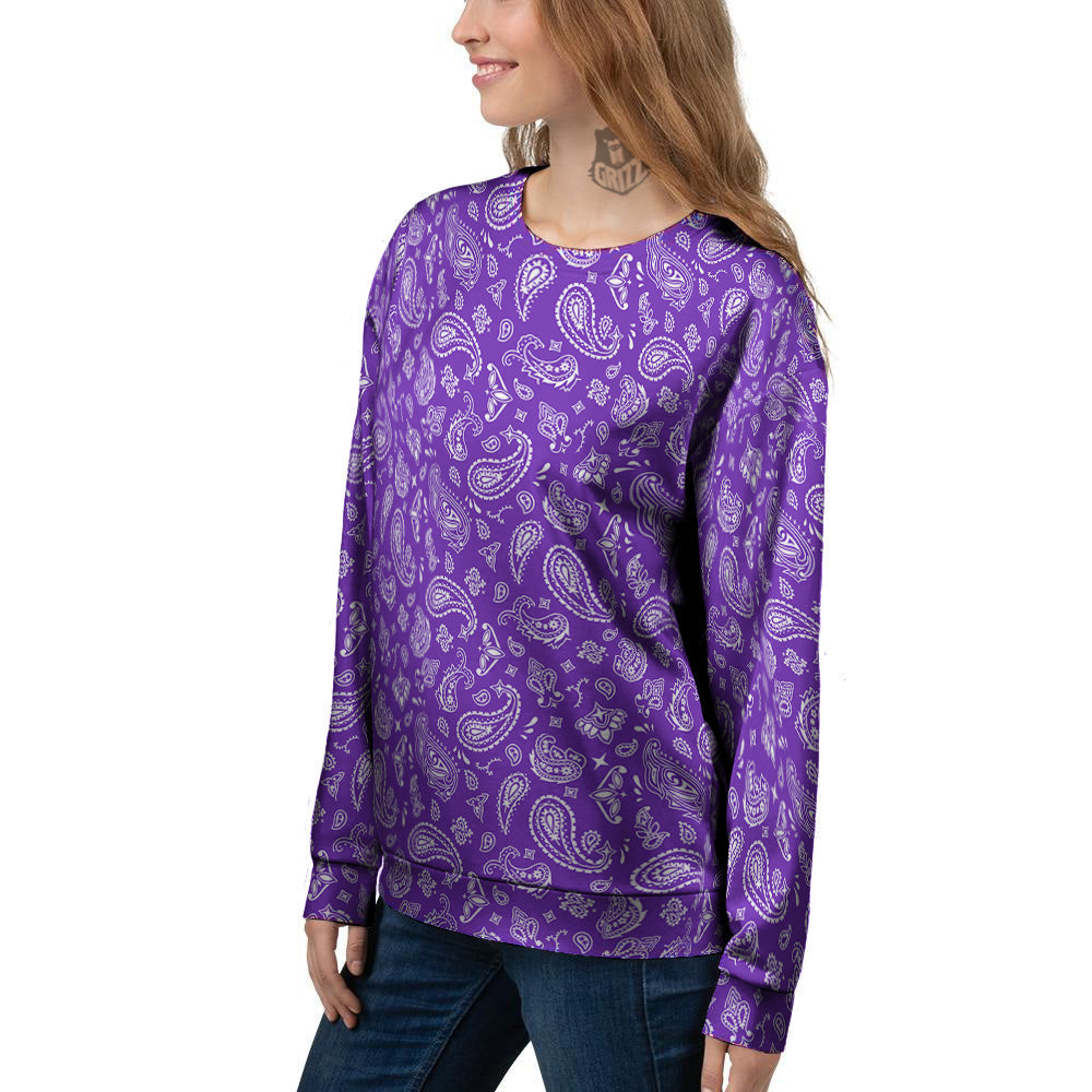 Purple Paisley Bandana Print Women's Sweatshirt-grizzshop