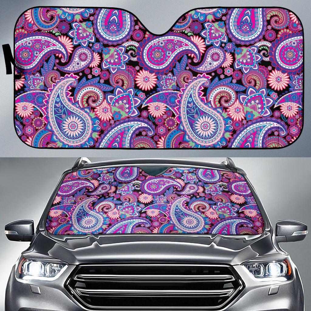 Purple Paisley Pattern Print Car Sun Shade-grizzshop