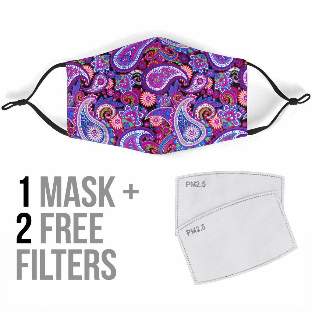 Purple Paisley Pattern Print Face Mask-grizzshop