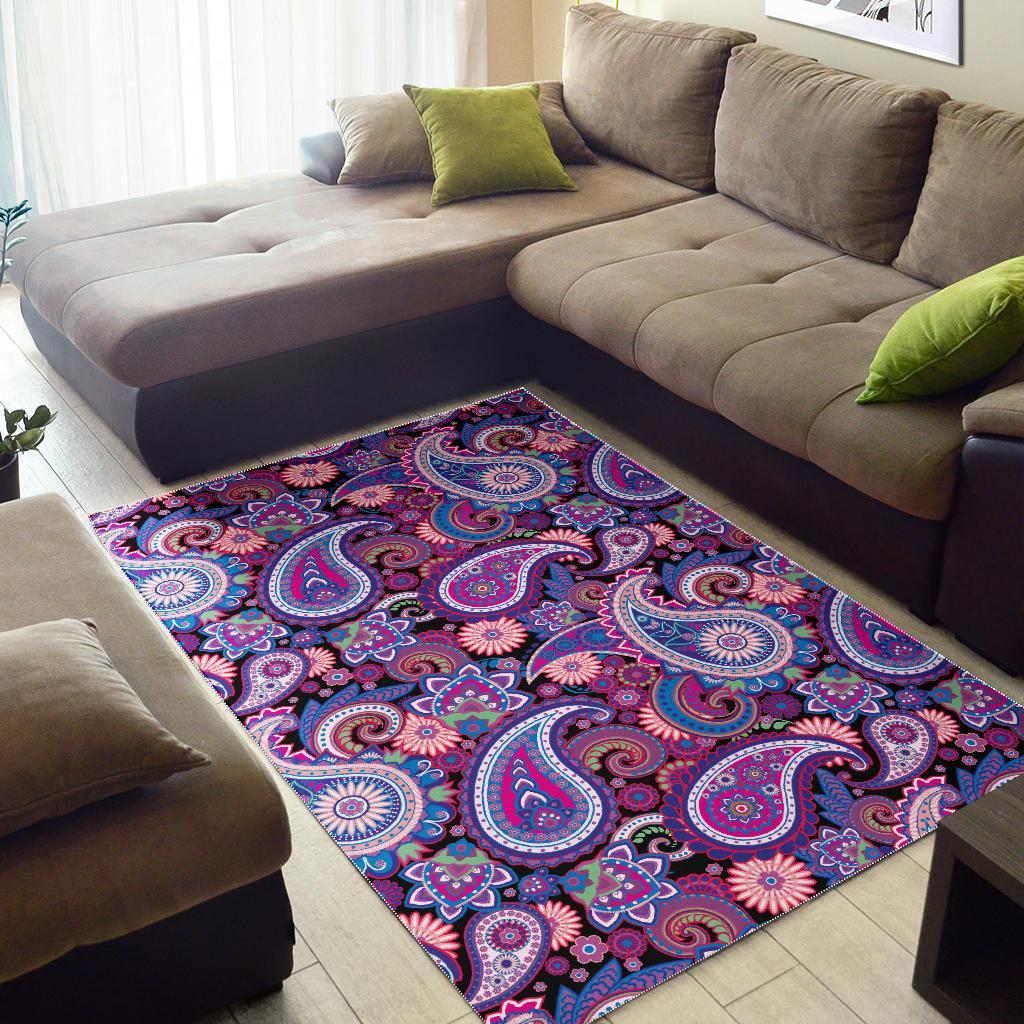 Purple Paisley Pattern Print Floor Mat-grizzshop