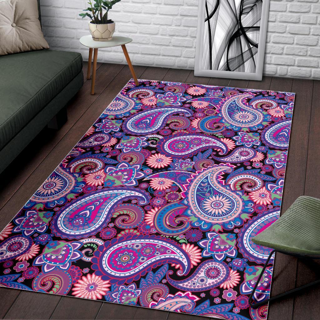 Purple Paisley Pattern Print Floor Mat-grizzshop