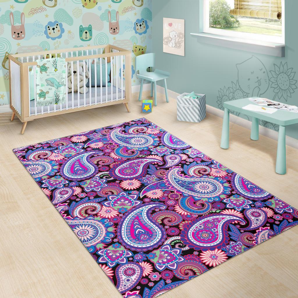 Purple Paisley Pattern Print Floor Mat-grizzshop