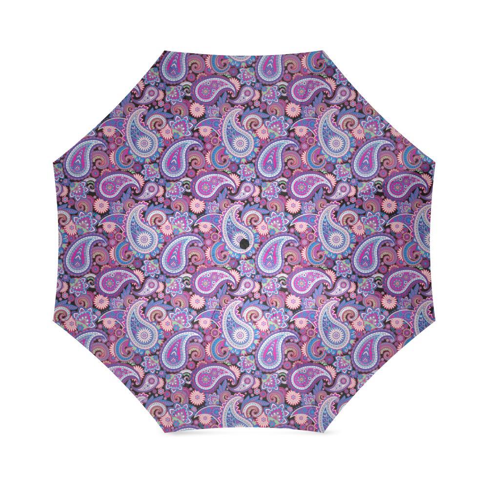Purple Paisley Pattern Print Foldable Umbrella-grizzshop