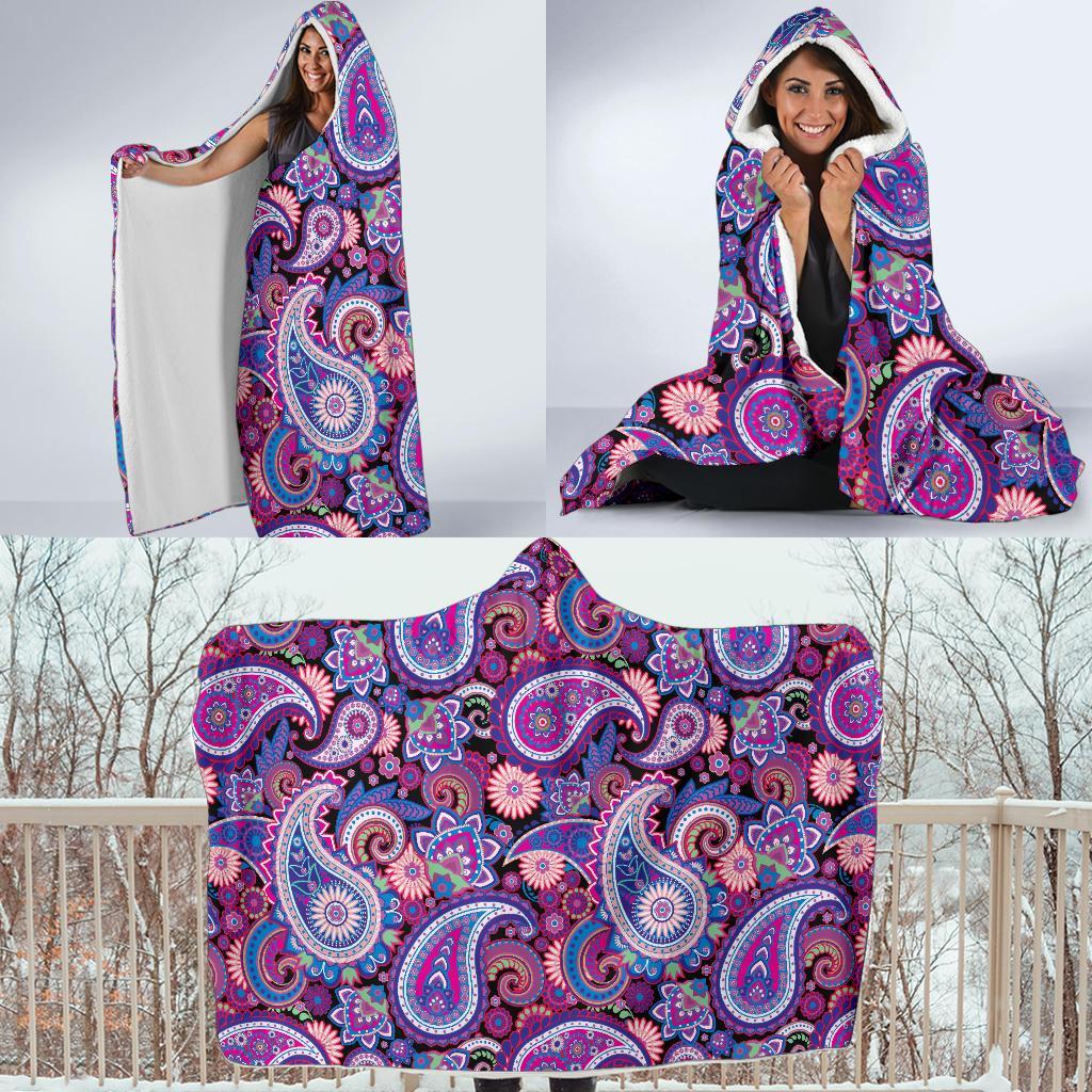 Purple Paisley Pattern Print Hooded Blanket-grizzshop