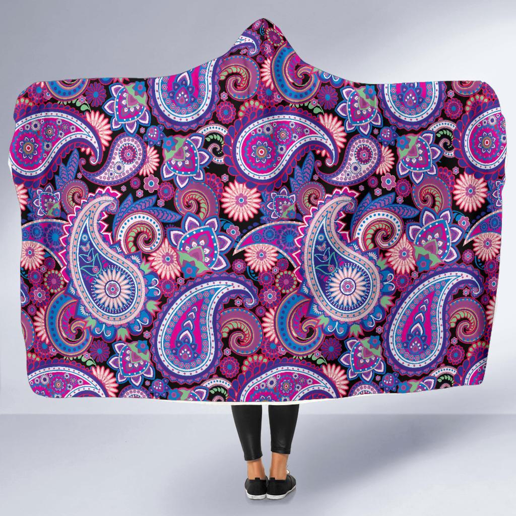 Purple Paisley Pattern Print Hooded Blanket-grizzshop