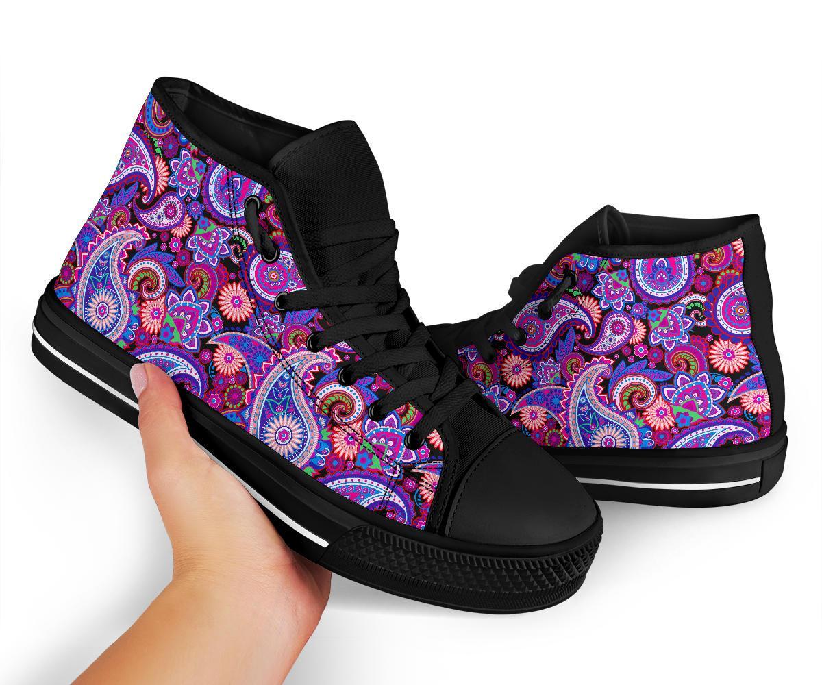 Purple Paisley Pattern Print Men Women's High Top Shoes-grizzshop