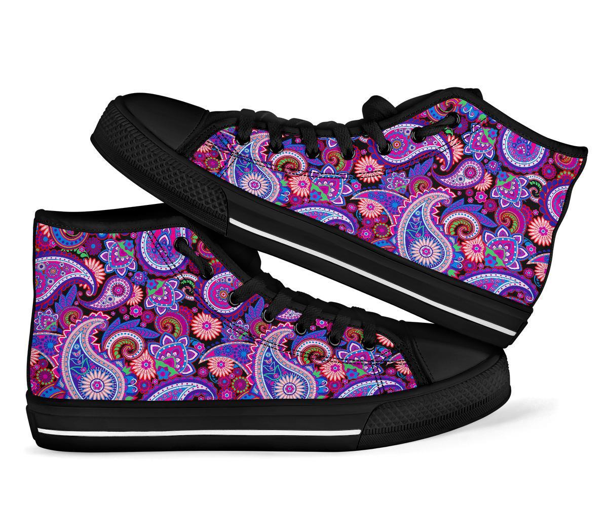 Purple Paisley Pattern Print Men Women's High Top Shoes-grizzshop