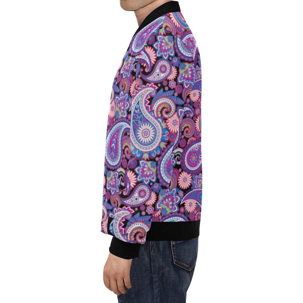 Purple Paisley Pattern Print Men's Bomber Jacket-grizzshop