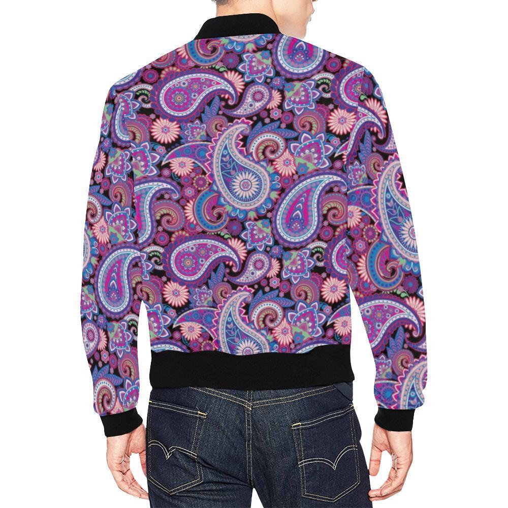 Purple Paisley Pattern Print Men's Bomber Jacket-grizzshop